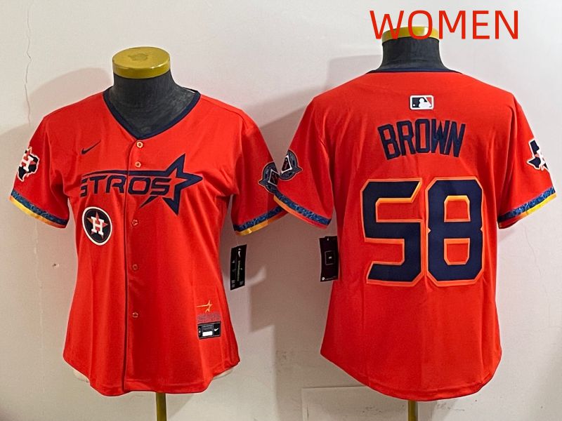 Women Houston Astros #58 Brown Orange Fourth generation Joint Name 2025 Nike MLB Jersey style 7->houston astros->MLB Jersey